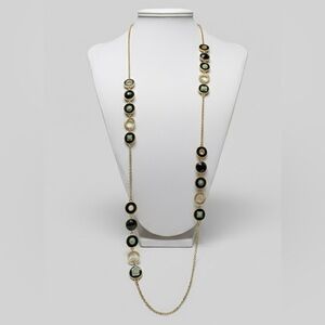 Vintage Lia Sophia Black Enamel and Brass Necklace